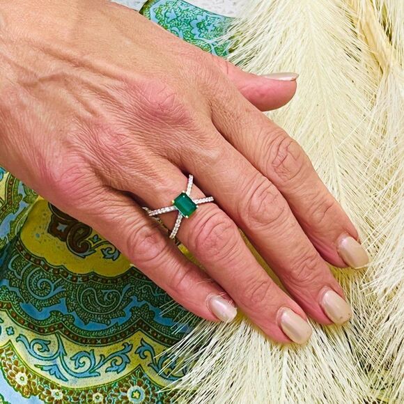 Natural Emerald Diamond Ring Size 6.5 14k W Gold 1.7 TCW Certified $4,975 217846 - Picture 3 of 10